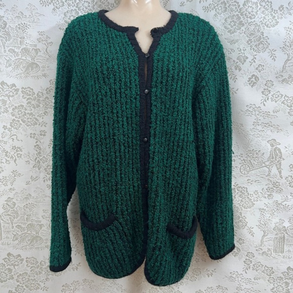 Bramble Lane Cardigan Cabincore Green Textured Knit Long Sleeve Oversize Pockets